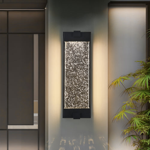 19" Black Aluminum Outdoor Wall Light -Elegant Bubble Crystal Glow